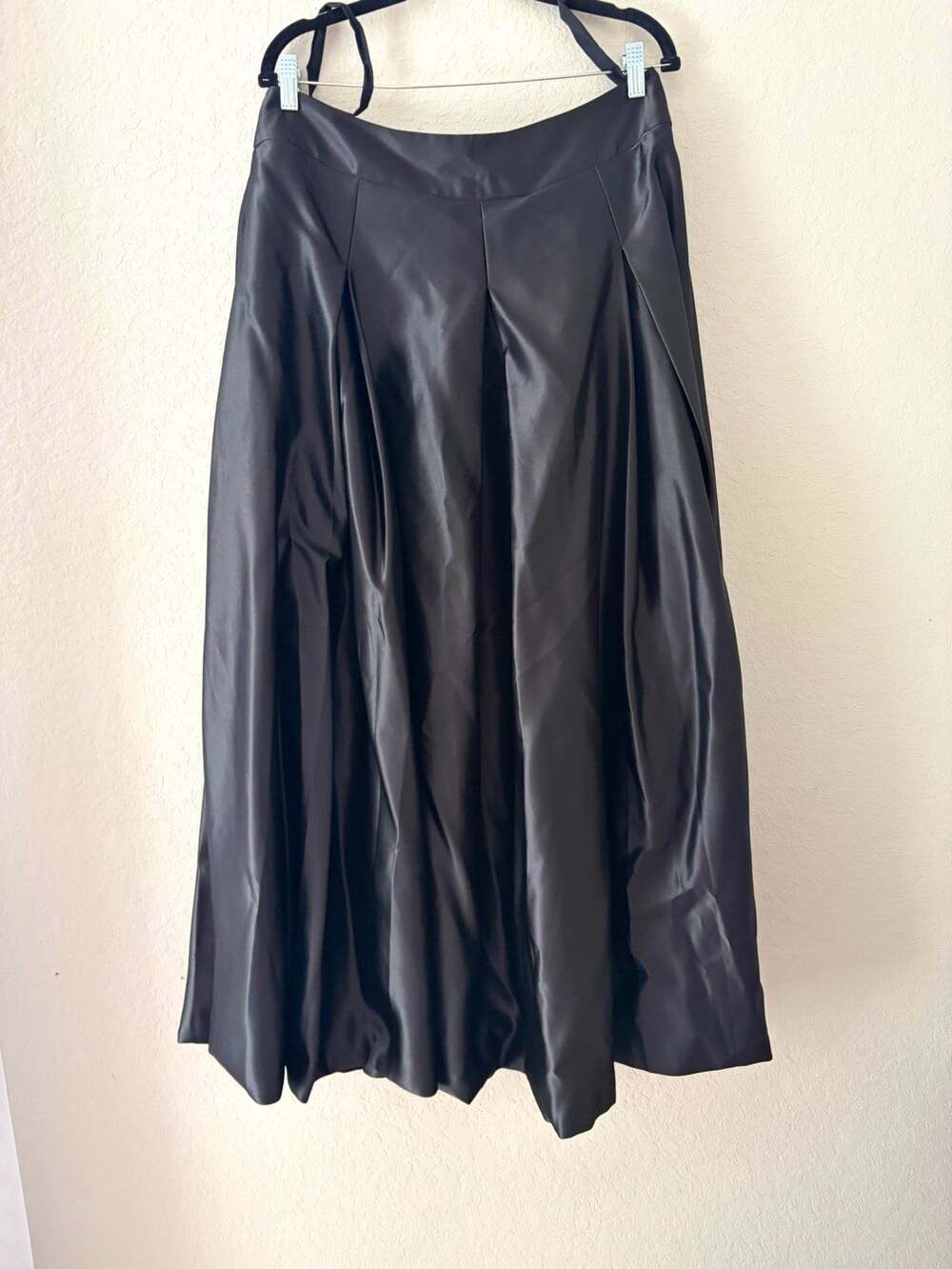Custom Maxi Skirt Pockets Black Satin Pleated A-Line Zip Women's Size 14-16 Gala